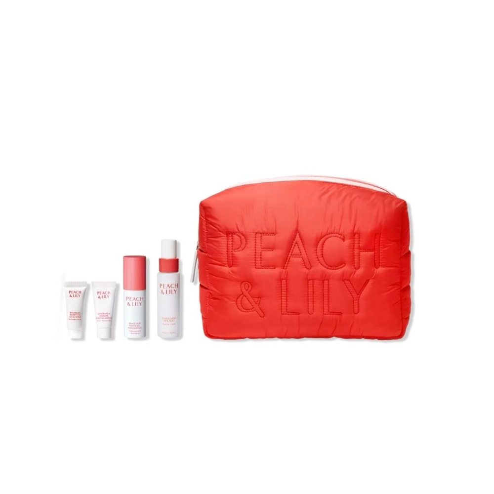 Peach & Lily Bag Set Glass Skin Veil Mist Water Gel Moisturizer Rice Dough Serum